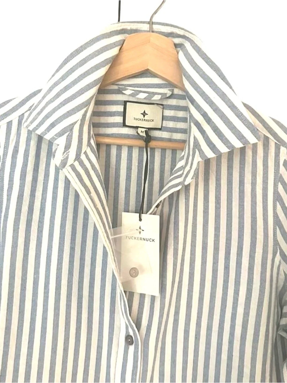 🆕 NWT Tuckernuck Striped Blue and White Caldwell Shirt Dress with Tie Waist - Picture 4 of 8
